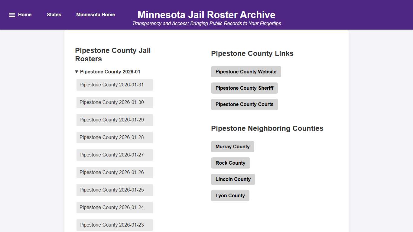Pipestone County - Minnesota Jail Rosters